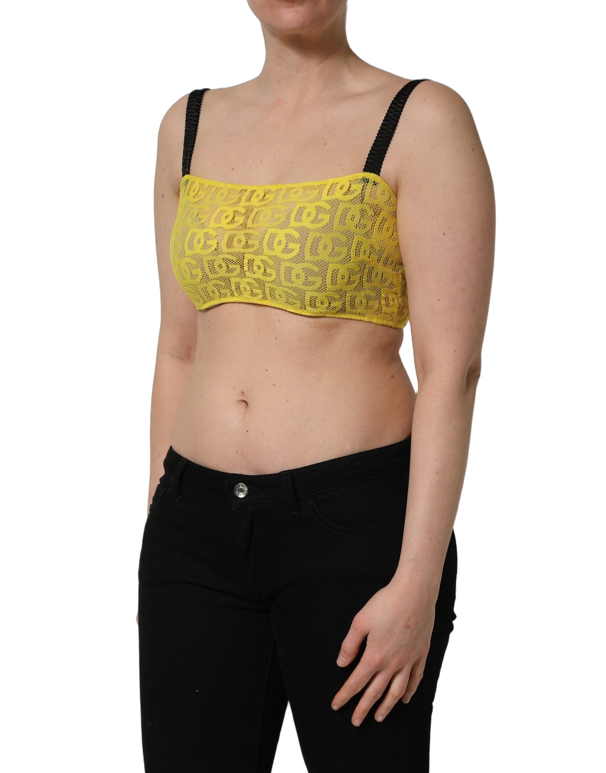 Dolce &amp; Gabbana Yellow Cotton Crepe Chiffon Crop Bralette Top