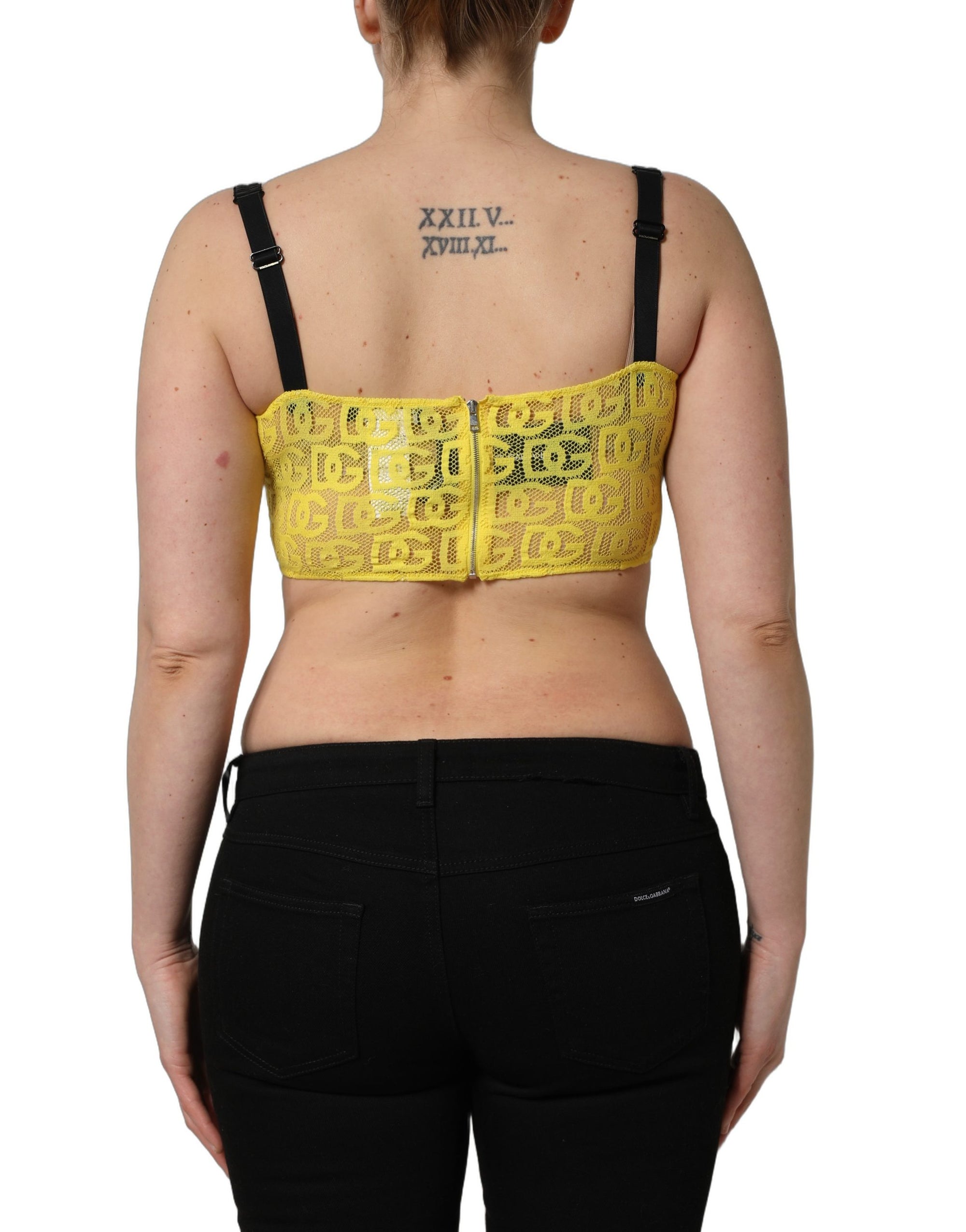 Dolce &amp; Gabbana Yellow Cotton Crepe Chiffon Crop Bralette Top