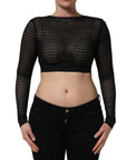 Dolce & Gabbana Black Nylon Fishnet Long Sleeve Cropped Top