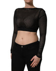 Dolce & Gabbana Black Nylon Fishnet Long Sleeve Cropped Top