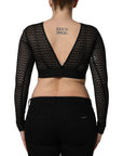 Dolce & Gabbana Black Nylon Fishnet Long Sleeve Cropped Top
