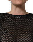 Dolce & Gabbana Black Nylon Fishnet Long Sleeve Cropped Top