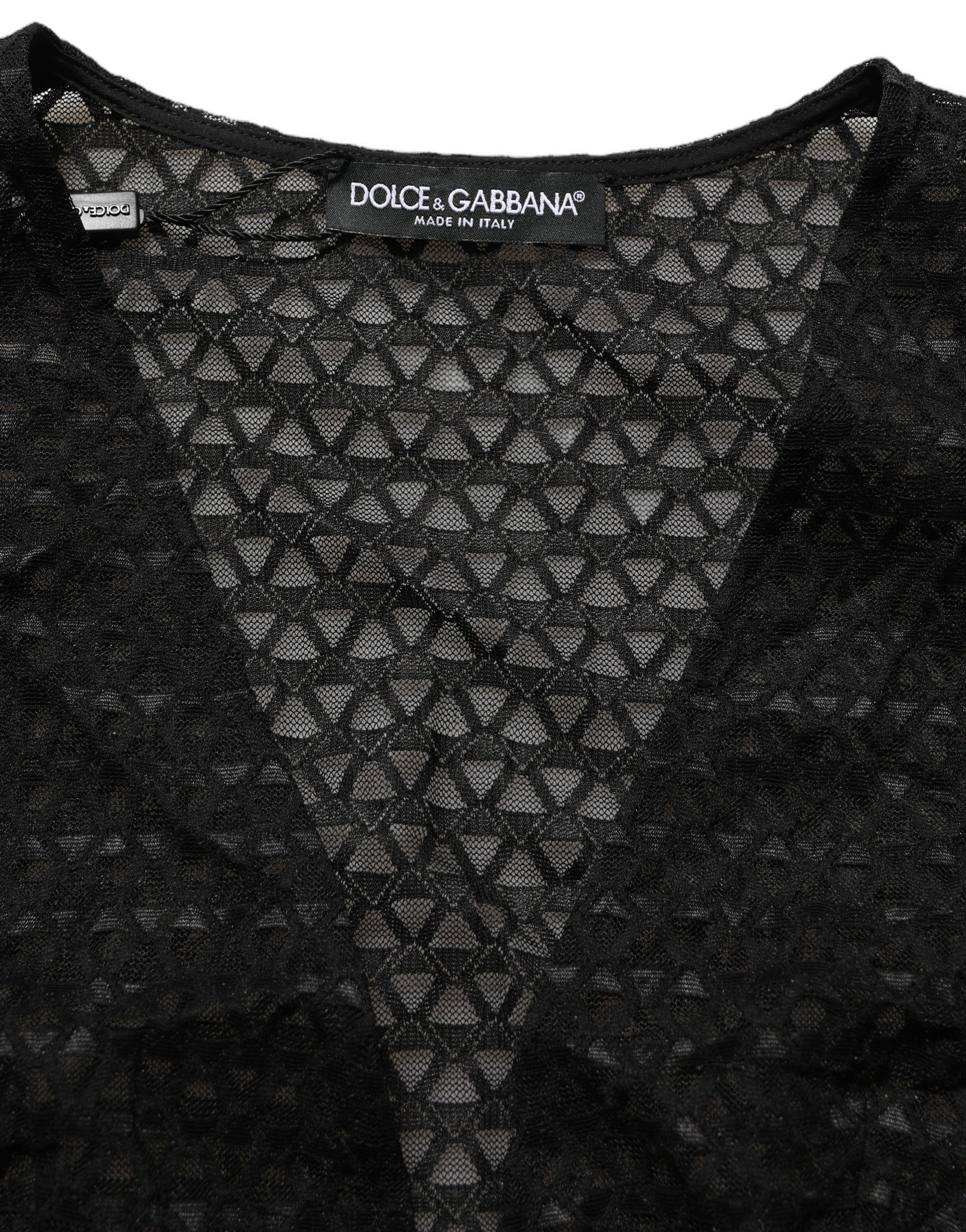 Dolce &amp; Gabbana Black Nylon Fishnet Long Sleeve Cropped Top