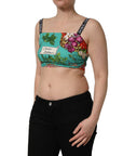 Dolce & Gabbana Turquoise Vegetable Print Silk Crop Tank Top