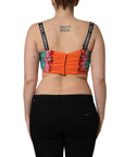Dolce & Gabbana Turquoise Vegetable Print Silk Crop Tank Top