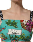 Dolce & Gabbana Turquoise Vegetable Print Silk Crop Tank Top