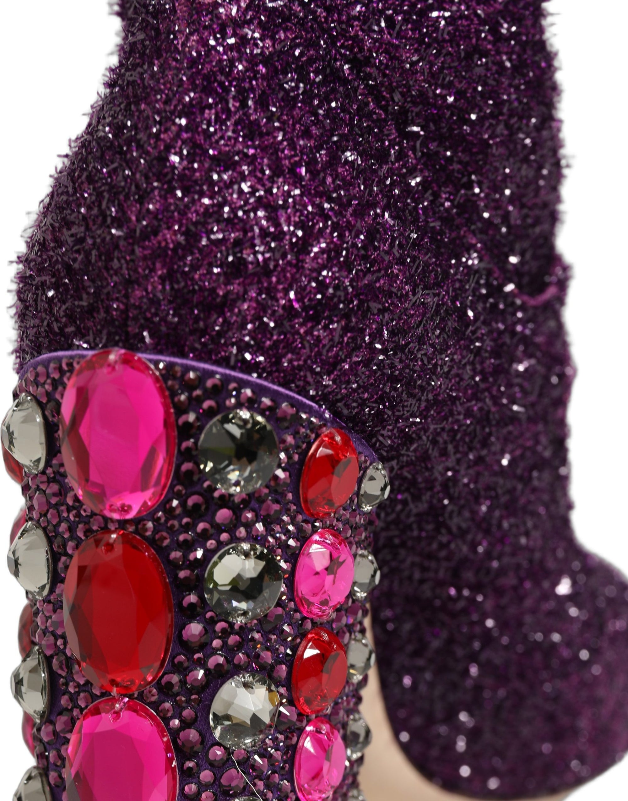 Dolce &amp; Gabbana Purple Crystal Lurex Fantasy High Boots Shoes