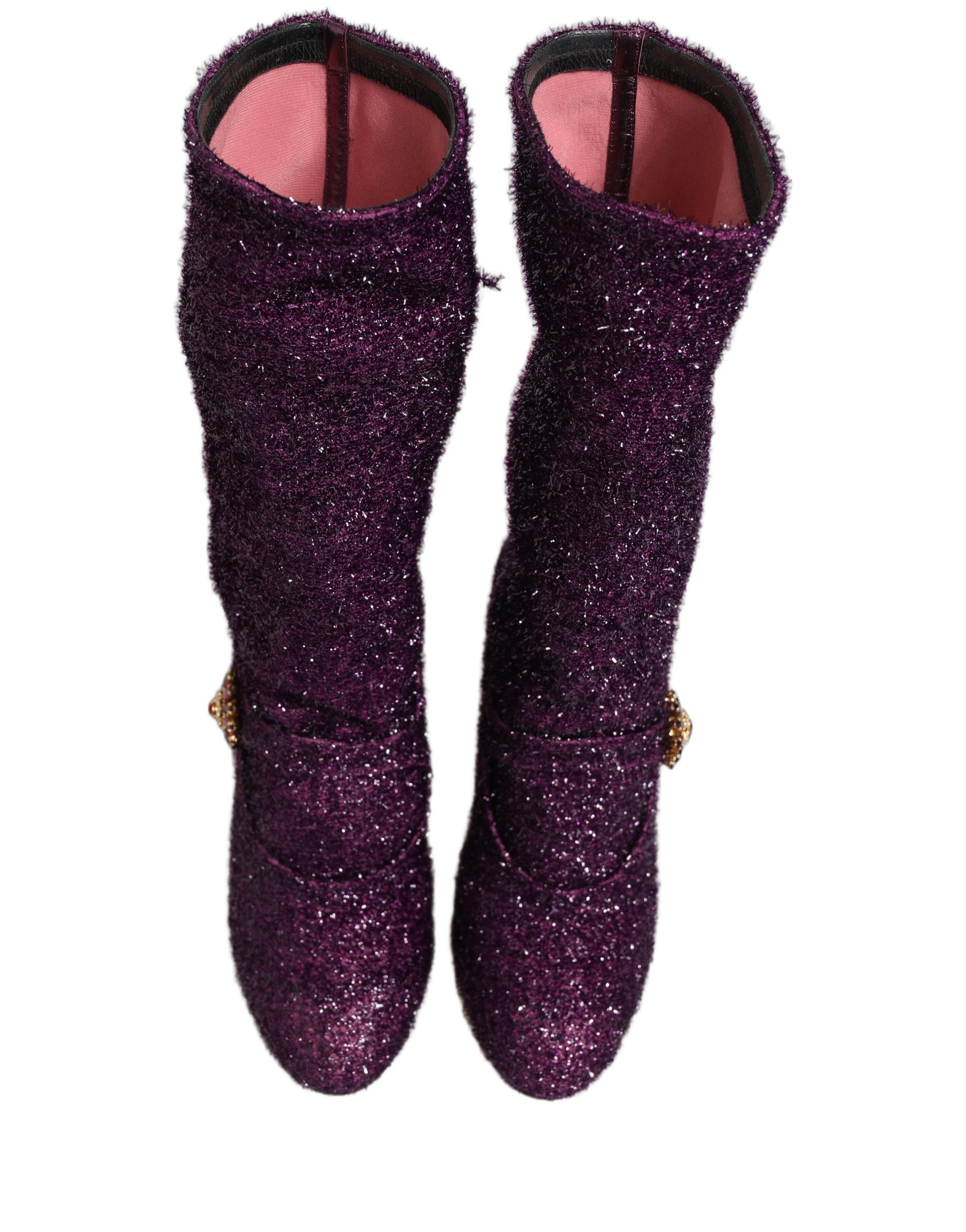 Dolce &amp; Gabbana Purple Crystal Lurex Fantasy High Boots Shoes