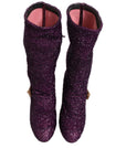 Dolce & Gabbana Purple Crystal Lurex Fantasy High Boots Shoes