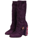 Dolce & Gabbana Purple Crystal Lurex Fantasy High Boots Shoes