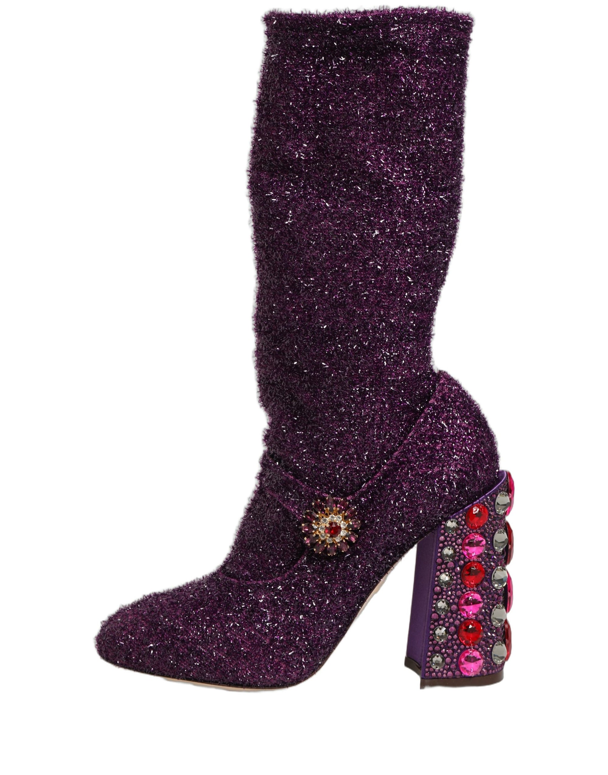 Dolce &amp; Gabbana Purple Crystal Lurex Fantasy High Boots Shoes