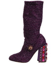 Dolce & Gabbana Purple Crystal Lurex Fantasy High Boots Shoes