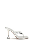 Amina Muaddi Silver Calf Leather Bos Taurus Stiletto Heel Sandals
