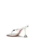 Amina Muaddi Silver Calf Leather Bos Taurus Stiletto Heel Sandals
