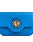 Versace La Medusa Blue Leather Shoulder Crossbody Bag Purse