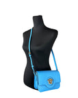 Versace La Medusa Blue Leather Shoulder Crossbody Bag Purse