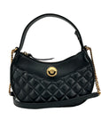 Versace Quilted Black Leather Half Moon Chain Crossbody Bag