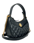 Versace Quilted Black Leather Half Moon Chain Crossbody Bag