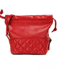 Versace Red Quilted Leather Drawstring Shoulder Bag Bucket Crossbody Handbag