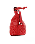 Versace Red Quilted Leather Drawstring Shoulder Bag Bucket Crossbody Handbag