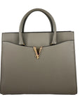 Versace Virtus Large Leather Top Handle Satchel Bag Tote Gray