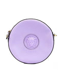 Versace Round Disco Lilac Pebbled Leather Camera Case Crossbody Bag Purse