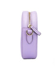Versace Round Disco Lilac Pebbled Leather Camera Case Crossbody Bag Purse