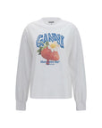 Ganni White Cotton Long Sleeve T-Shirt