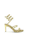 RENE CAOVILLA Gold Calf Leather Bos Taurus Stiletto Heel Sandals