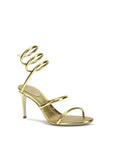 RENE CAOVILLA Gold Calf Leather Bos Taurus Stiletto Heel Sandals