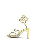 RENE CAOVILLA Gold Calf Leather Bos Taurus Stiletto Heel Sandals