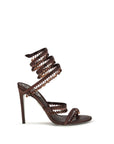 RENE CAOVILLA Brown Silk Stiletto Heel Sandals
