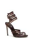 RENE CAOVILLA Brown Silk Stiletto Heel Sandals