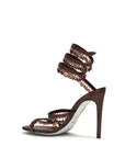 RENE CAOVILLA Brown Silk Stiletto Heel Sandals