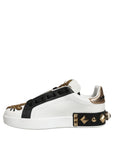 Dolce & Gabbana White Gold Studded Portofino Sneakers Shoes
