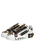 Dolce & Gabbana White Gold Studded Portofino Sneakers Shoes