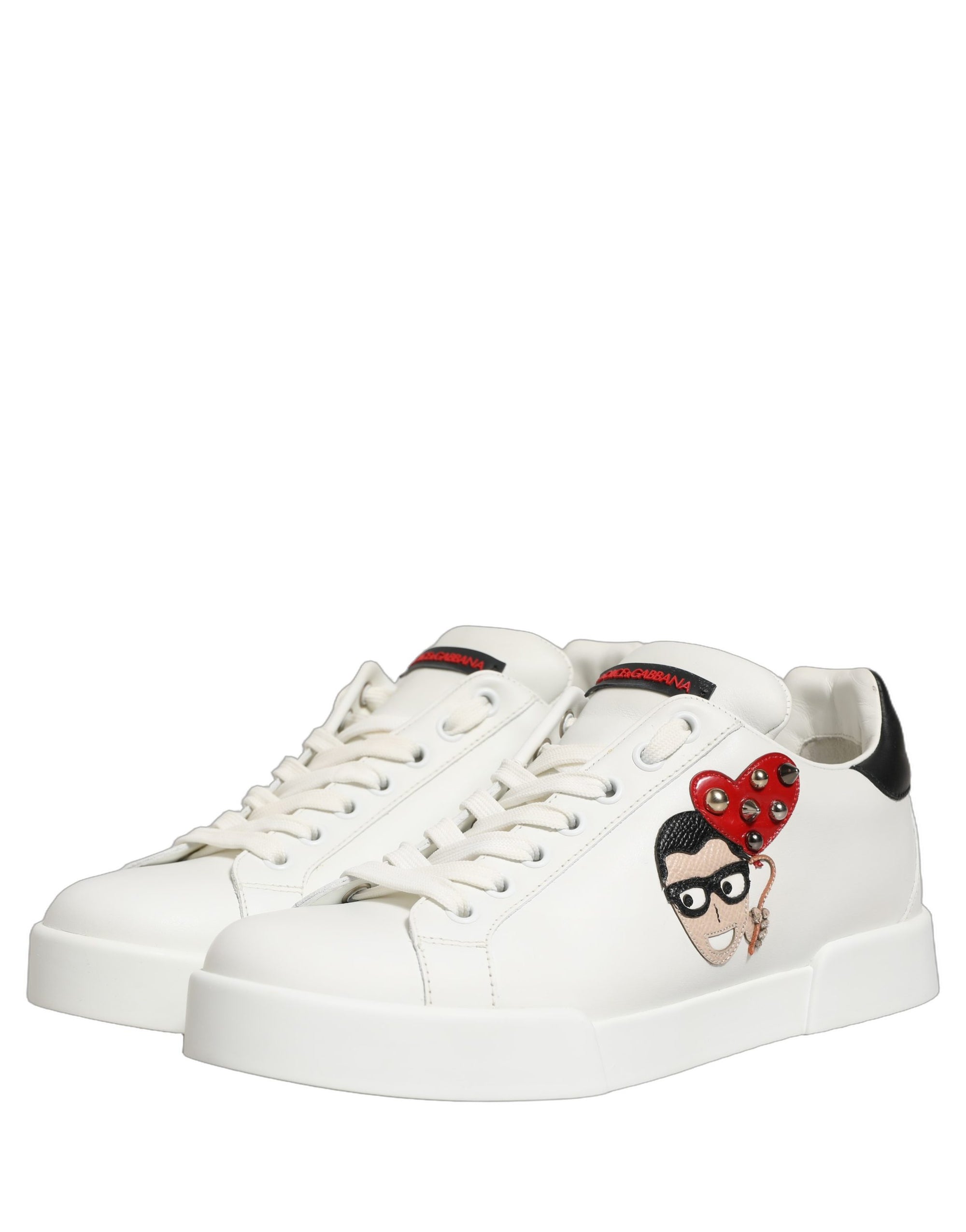 Dolce &amp; Gabbana White Patch Calfskin Nappa Portofino Sneakers Shoes