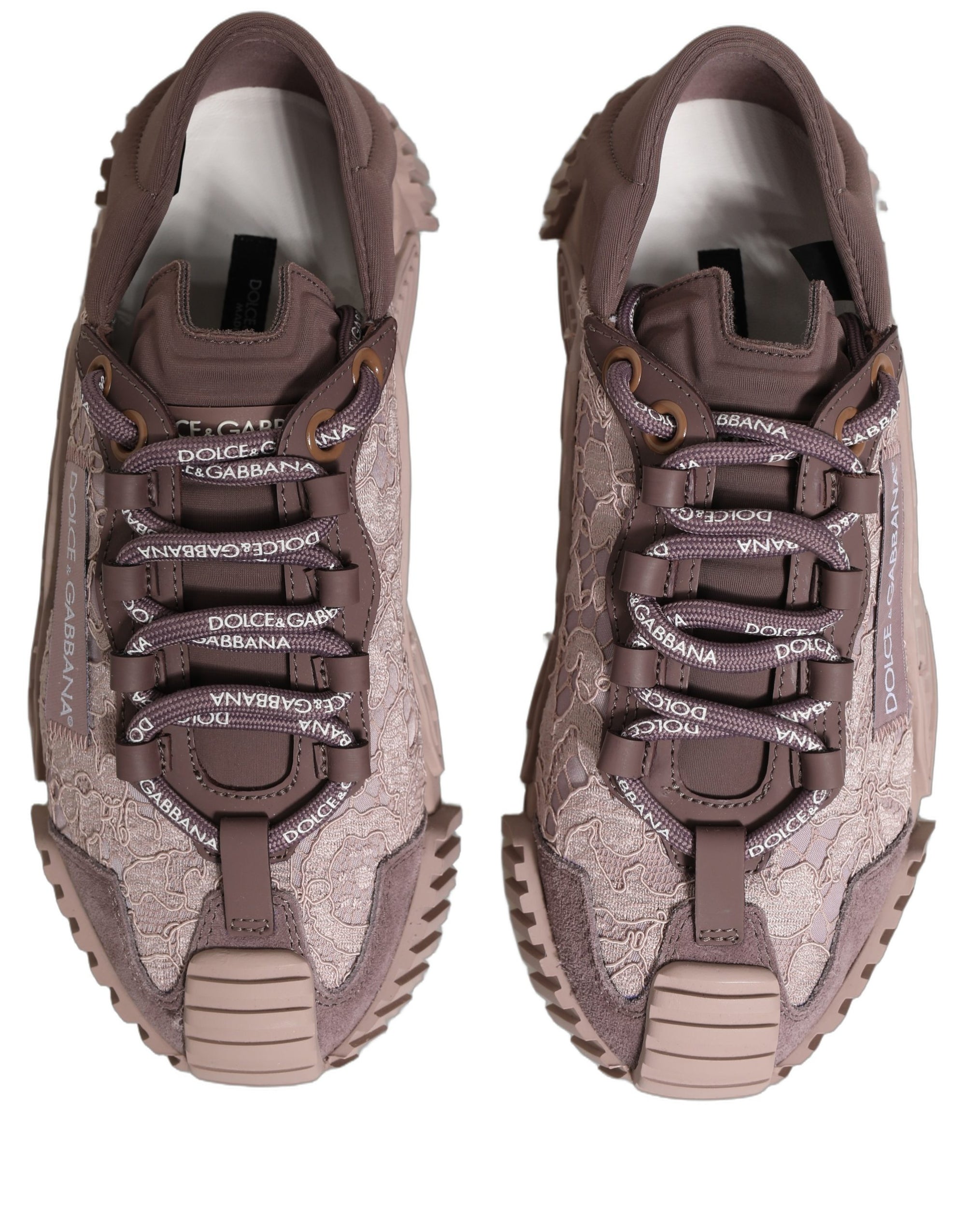 Dolce &amp; Gabbana Pink Lace NS1 Low Top Sneaker Sports Shoes