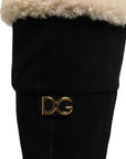 Dolce & Gabbana Black Suede Leather Knee High Boots Shoes