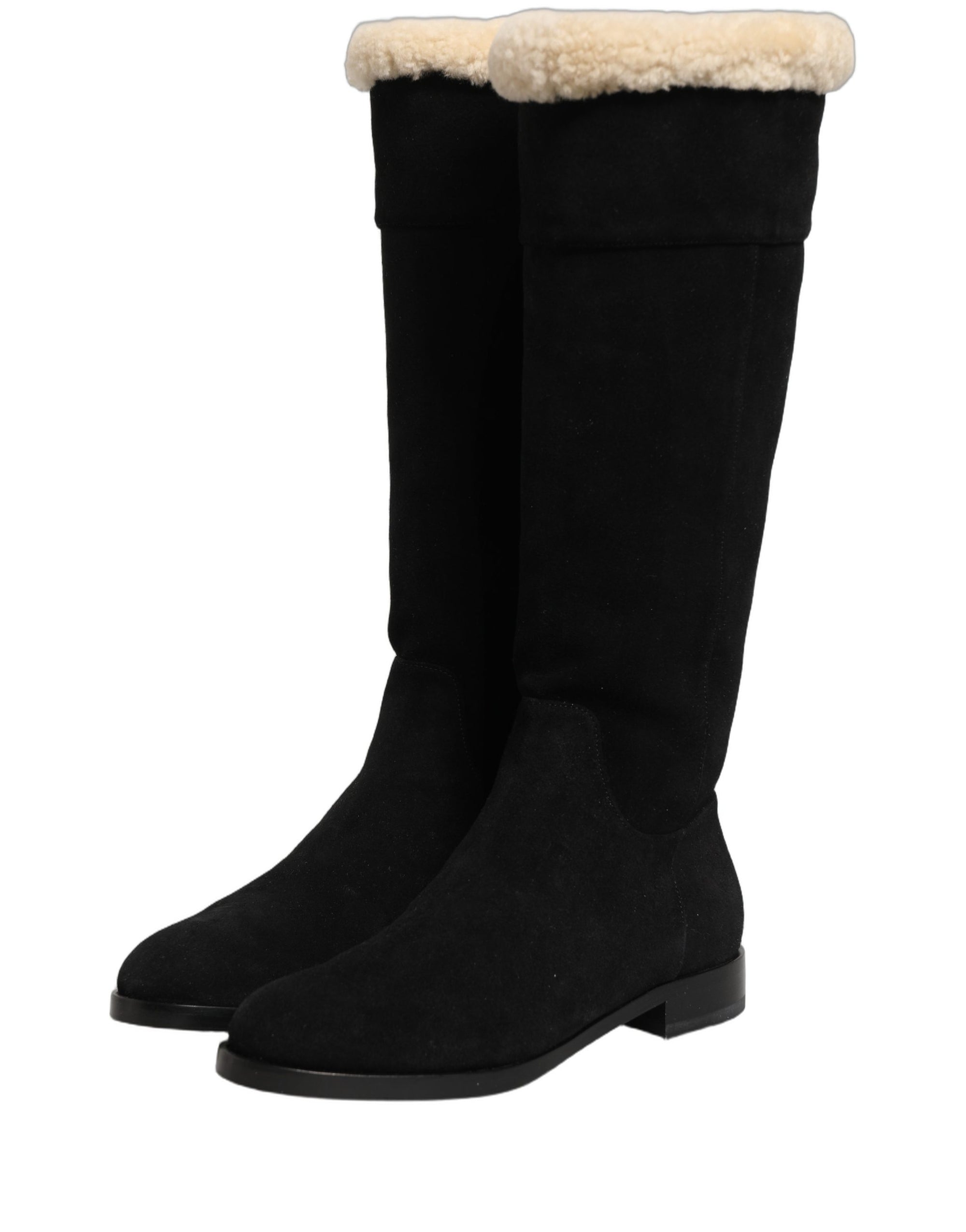 Dolce &amp; Gabbana Black Suede Leather Knee High Boots Shoes