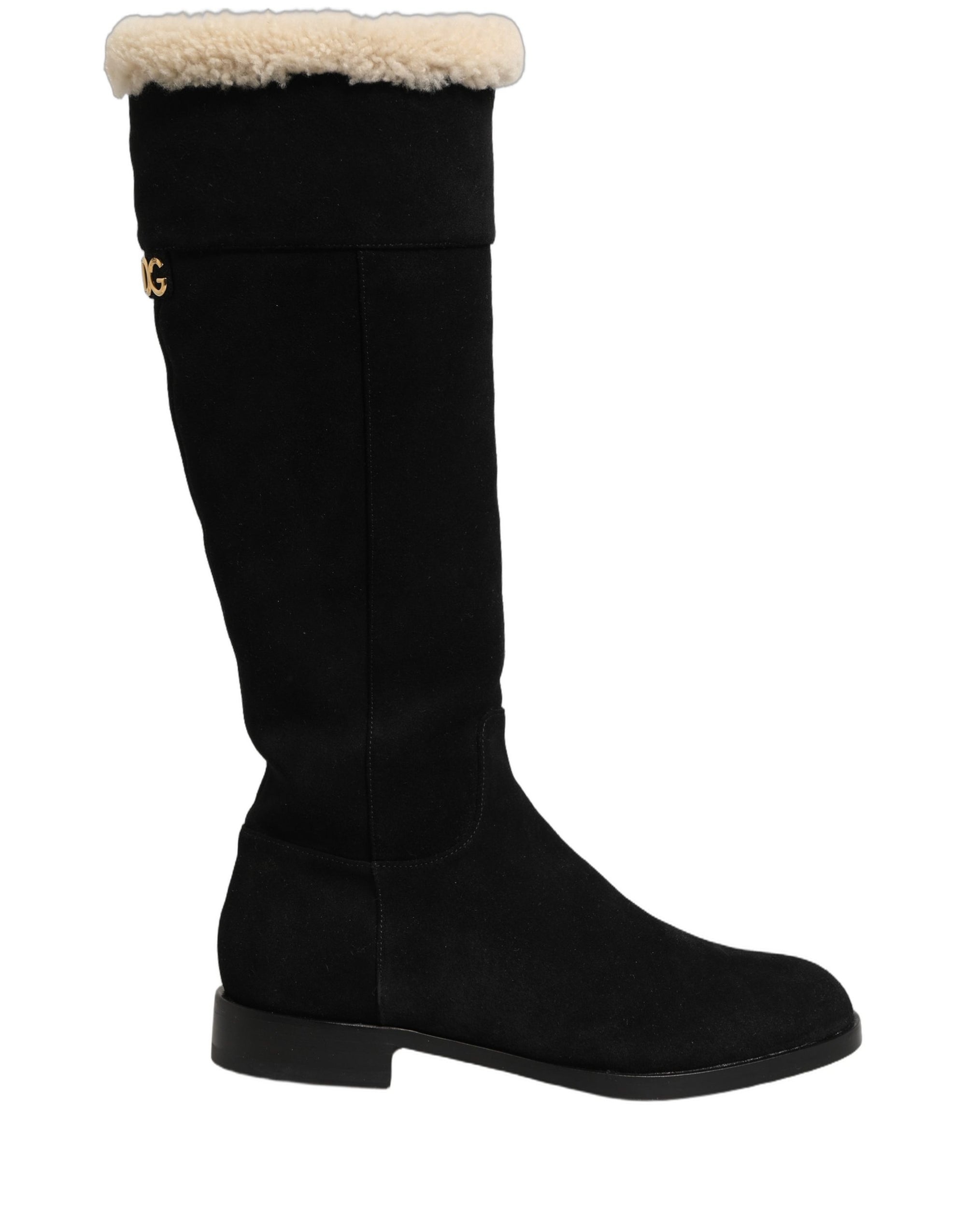 Dolce &amp; Gabbana Black Suede Leather Knee High Boots Shoes