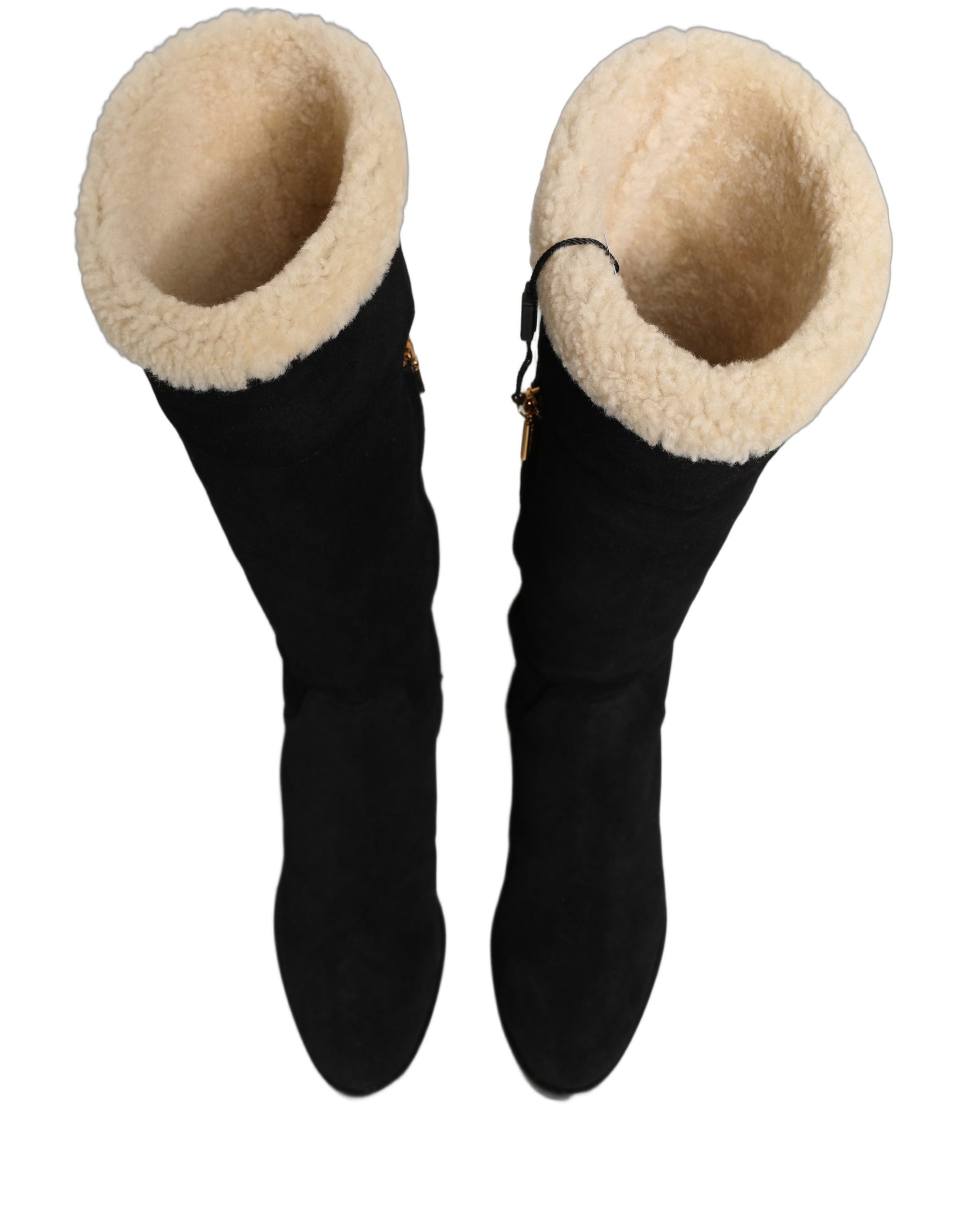 Dolce &amp; Gabbana Black Suede Leather Knee High Boots Shoes