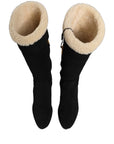 Dolce & Gabbana Black Suede Leather Knee High Boots Shoes