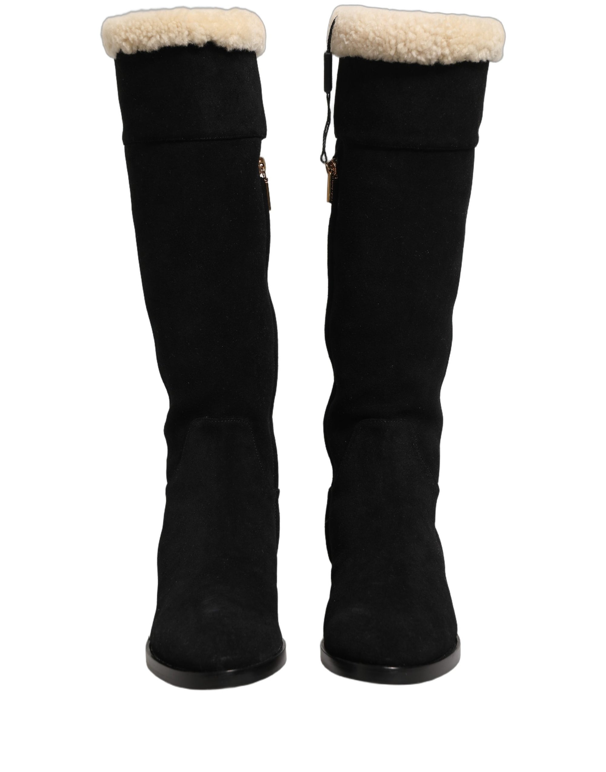 Dolce &amp; Gabbana Black Suede Leather Knee High Boots Shoes