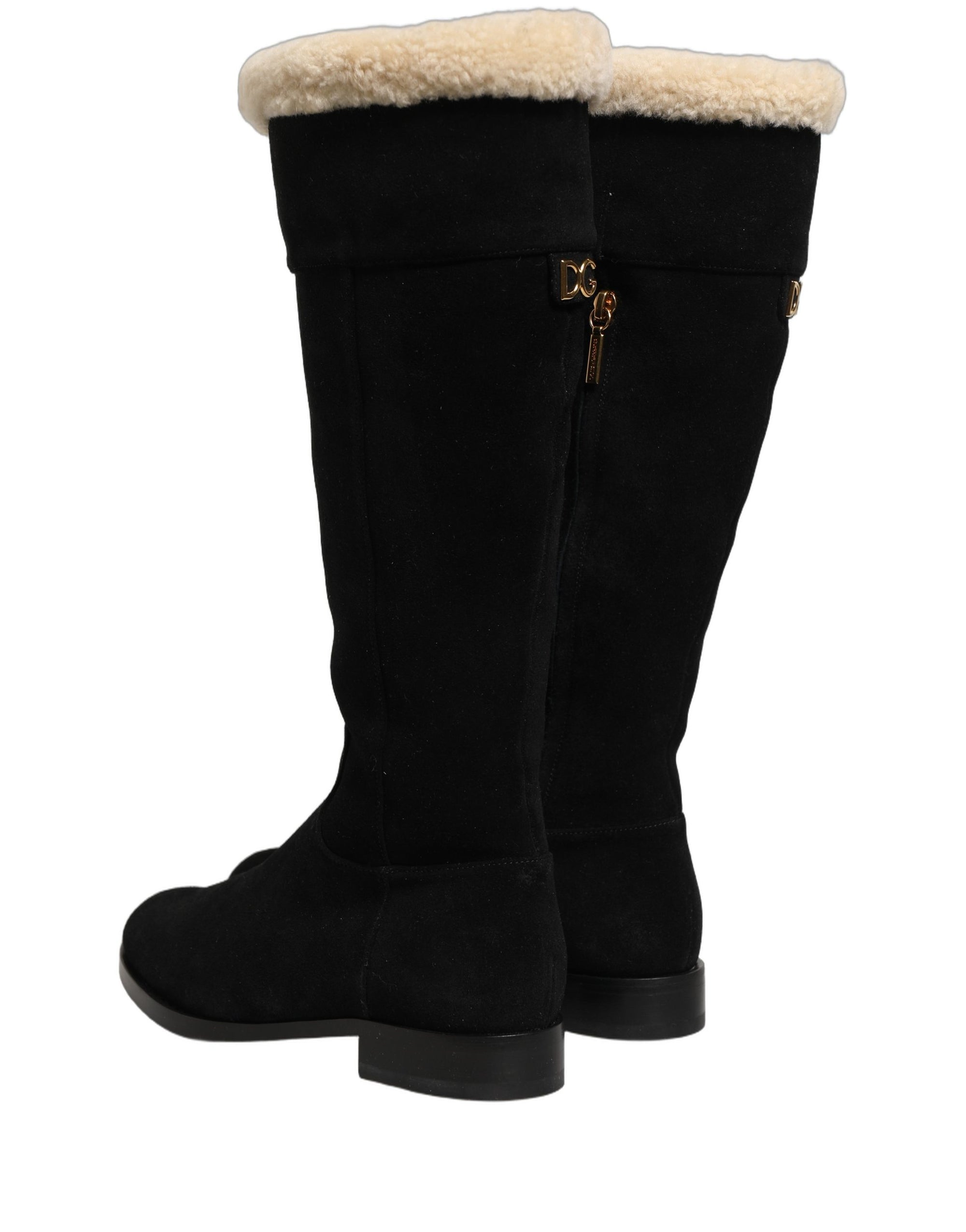 Dolce &amp; Gabbana Black Suede Leather Knee High Boots Shoes