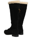 Dolce & Gabbana Black Suede Leather Knee High Boots Shoes