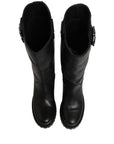 Dolce & Gabbana Black Leather Buckle Detail Mid Calf Boots Shoes
