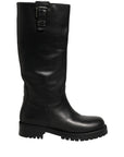 Dolce & Gabbana Black Leather Buckle Detail Mid Calf Boots Shoes