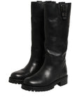 Dolce & Gabbana Black Leather Buckle Detail Mid Calf Boots Shoes