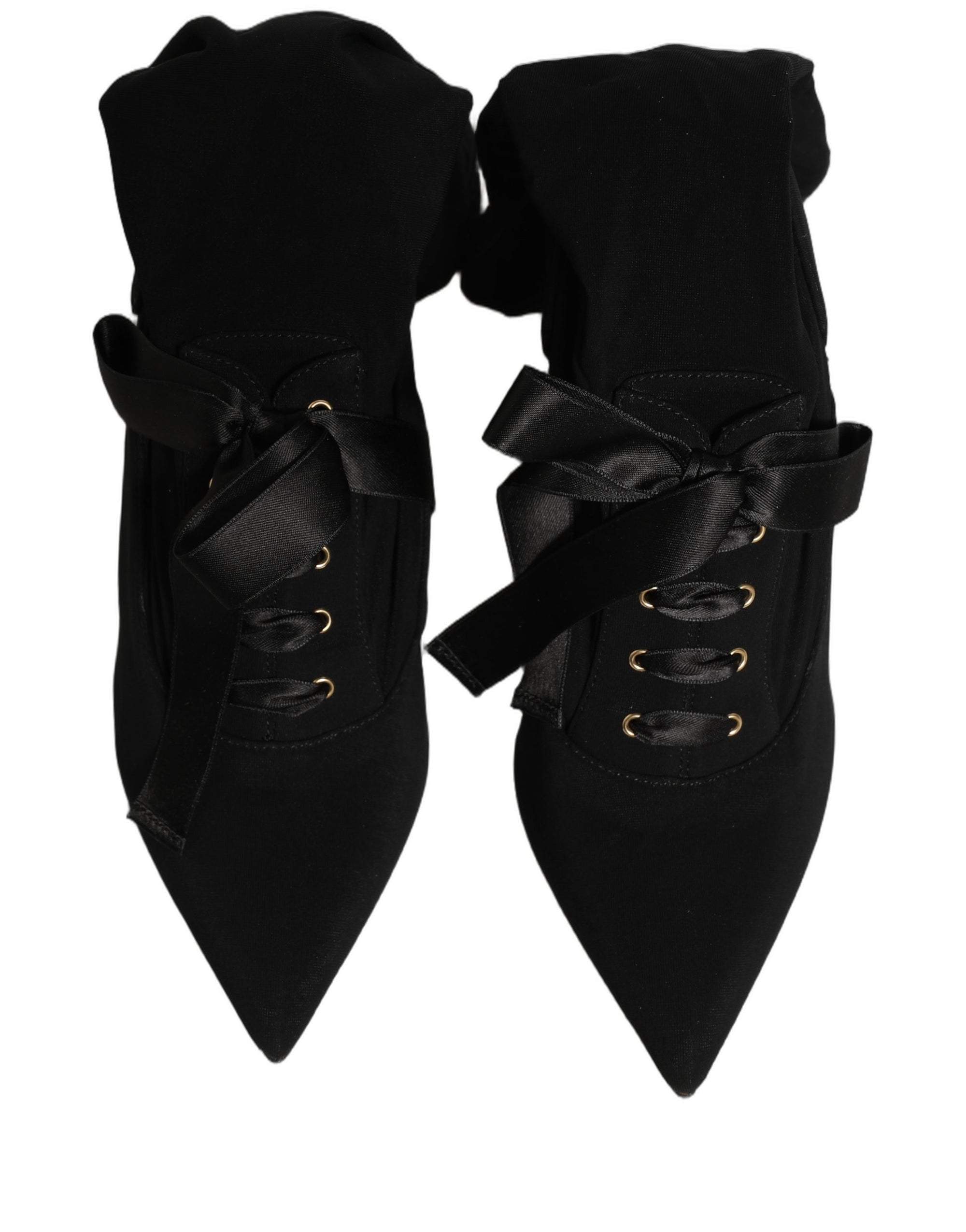 Dolce &amp; Gabbana Black Stiletto Heels Mid Calf Boots Shoes